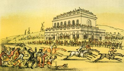 „Dr Syntax traci pieniądze na torze wyścigowym w Yorku” autorstwa Thomas Rowlandson