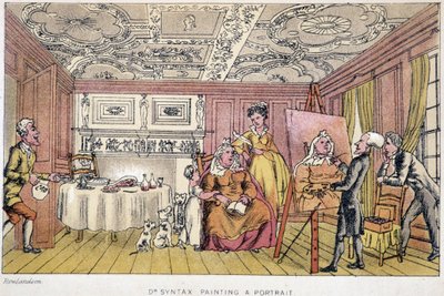 Dr Syntax maluje portret - w „Trzech podróżach doktora Syntaxa w poszukiwaniu malowniczej pociechy i żony” W. Combe, il. autorstwa Rowlandsona, Londyn, Hotten autorstwa Thomas Rowlandson