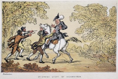 Dr Syntax zatrzymany przez bandytów – w „Trzech wyprawach doktora Syntaxa: w poszukiwaniu malowniczej pociechy i żony”” Williama Combe, chor. Rowlandson autorstwa Thomas Rowlandson