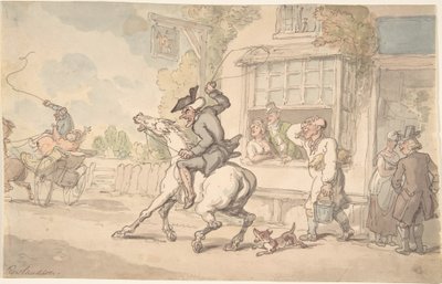 Dr Syntax z niesfornym koniem przed gospodą autorstwa Thomas Rowlandson