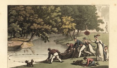 Angielski dżentelmen i personel łowiący ryby w rzece? autorstwa Thomas Rowlandson
