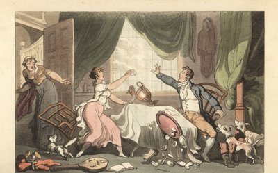 Angielski dżentelmen kłóci się z żoną o pieniądze autorstwa Thomas Rowlandson
