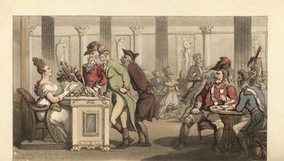 Angielski dżentelmen flirtujący z Fair Limonadiere w kawiarni w Paryżu autorstwa Thomas Rowlandson