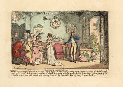Modna para niepokojona przez głupiego, zimnego jak kamień krewnego autorstwa Thomas Rowlandson