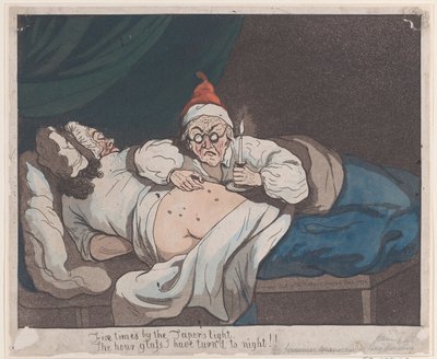 Pięć razy przy świetle Stożka, Klepsydra, którą obróciłem w noc!!, 1793., 1793. autorstwa Thomas Rowlandson