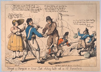 Zapomnij i przebacz, czyli szczery Jack uścisk dłoni ze starym znajomym, Se..., 3 września 1799 autorstwa Thomas Rowlandson