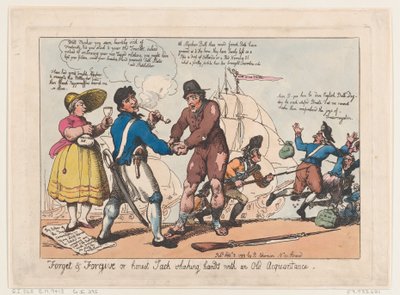 Zapomnij i przebacz, czyli szczery Jack uścisk dłoni ze starym znajomym, Se..., 3 września 1799 autorstwa Thomas Rowlandson