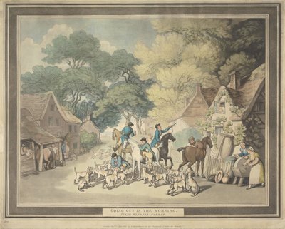 Polowanie na lisy [cykl czterech obrazów]: 1. Wyprawa o poranku. / Scena w pobliżu lasu Windsor autorstwa Thomas Rowlandson