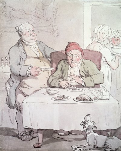 Obżarstwo (pióro i toaleta na papierze) autorstwa Thomas Rowlandson