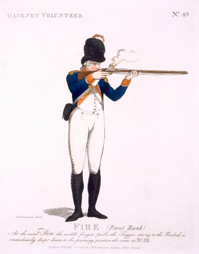 Hackney Volunteer, tablica 49 z „Loyal Volunteers of London and Environs”, opublikowana w 1798 r. autorstwa Thomas Rowlandson