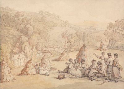 Kombajny odpoczywające na polu kukurydzy autorstwa Thomas Rowlandson