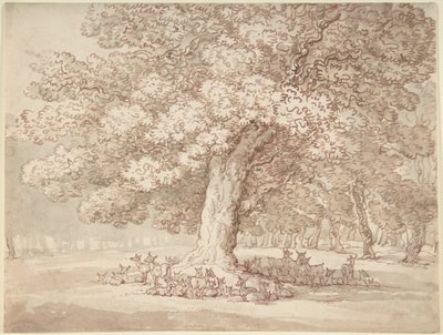 Stado jeleni pod dębem autorstwa Thomas Rowlandson