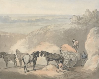 Konie i wóz przy piaskownicy autorstwa Thomas Rowlandson
