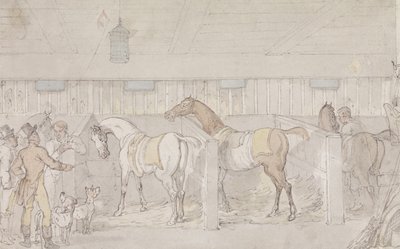 Wnętrze stajni (pióro i atrament oraz akwarela na papierze) autorstwa Thomas Rowlandson
