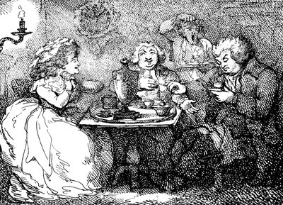 James Boswell, jego żona i dr Johnson przy herbacie w Edynburgu, 1773, 1786 autorstwa Thomas Rowlandson