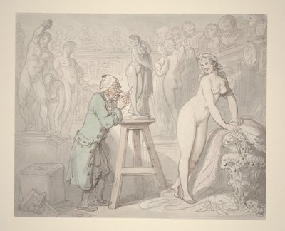 Joseph Nollekens w swojej pracowni, ok. 1810 (ołówek, tusz i akwarela na papierze) autorstwa Thomas Rowlandson