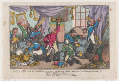 Król Joe i spółka w pełni wykorzystali swój czas przed opuszczeniem Madrytu, ..., 25 września 1808 r. autorstwa Thomas Rowlandson