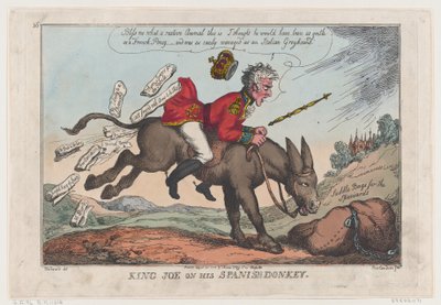 Król Joe na swoim hiszpańskim osiołku, 27 sierpnia 1808 r., 27 sierpnia 1808 r. autorstwa Thomas Rowlandson