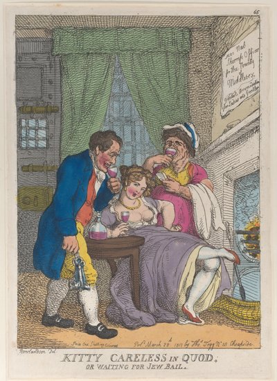 Kitty nieostrożna w Quod czyli oczekiwanie na Żyda za kaucją, 28 marca 1811, 28 marca 1811. autorstwa Thomas Rowlandson
