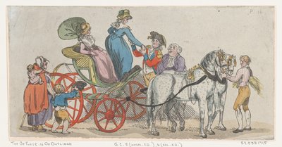 Panie wysiadające z powozu z tablicy 16, Zarysy postaci, Krajobrazy a..., 1 czerwca 1790. autorstwa Thomas Rowlandson