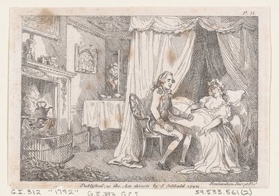 Lady Booby próbuje uwieść nieskazitelnego Józefa, z Przygody Józefa Andrzeja..., 1792. autorstwa Thomas Rowlandson