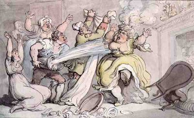 Dama z peruką w ogniu (pióro i atrament oraz akwarela na papierze) autorstwa Thomas Rowlandson