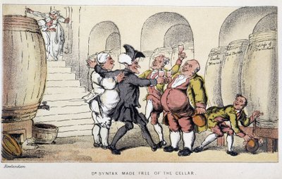 Le docteur dans un cellar ou un cave - w „Trzech wyprawach doktora Syntaxa: w poszukiwaniu malowniczej pociechy i żony”” Williama Combe, il. Rowlandson autorstwa Thomas Rowlandson