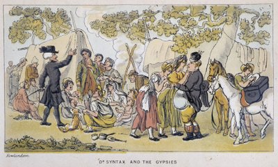 Le docteur et les Gypsies (ou Romanichels) - w „Trzech wyprawach doktora Syntaxa: w poszukiwaniu malowniczej pociechy i żony”” Williama Combe, il. Rowlandson autorstwa Thomas Rowlandson