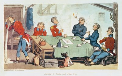 Nauka palenia i picia grogu. 1815 autorstwa Thomas Rowlandson