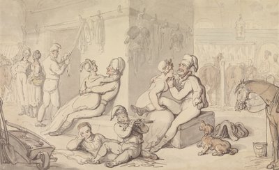 Koszary lekkiej kawalerii (akwarela i pióro i atrament na papierze) autorstwa Thomas Rowlandson