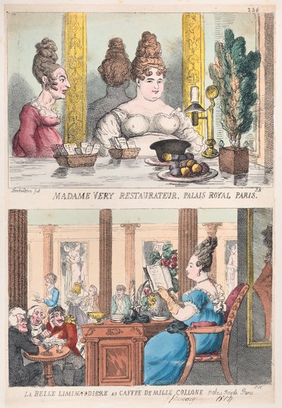 Madame Very Restauranteur, Palais Royal Paris i La Belle Liminaudiere w Caffee De Mille..., 1814. autorstwa Thomas Rowlandson