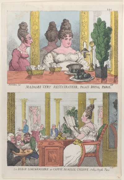 Madame Very Restauranteur, Palais Royal Paris i La Belle Liminaudiere w Caffee De Mille..., 1814. autorstwa Thomas Rowlandson
