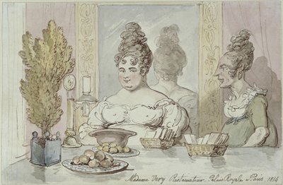 Pani Véry, właścicielka restauracji. Palais Royal w Paryżu autorstwa Thomas Rowlandson