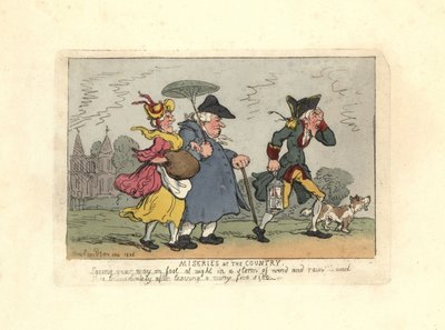 Mężczyzna i kobieta zagubieni na wsi podczas nocnej burzy. autorstwa Thomas Rowlandson