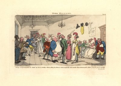 Mężczyzna zawstydzony tym, że został zmuszony do tańca na potańcówce wiejskiej. autorstwa Thomas Rowlandson