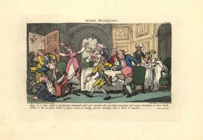 Mężczyzna spadający z połamanego krzesła na przyjęciu. autorstwa Thomas Rowlandson