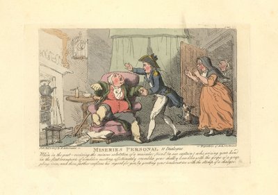 Człowiek cierpiący na podagrę boleśnie witany przez marynarza. autorstwa Thomas Rowlandson