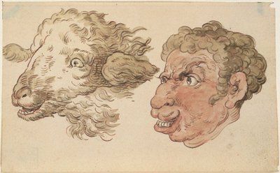 Głowa człowieka i głowa owcy autorstwa Thomas Rowlandson