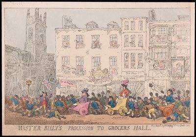 Procesja Mistrza Billysa do Grocers Hall, wyd. 1784 (grawerowanie ręcznie kolorowane) autorstwa Thomas Rowlandson