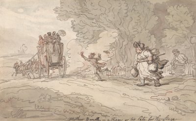 „Mother Bundle” w furii, czy już za późno na scenę autorstwa Thomas Rowlandson