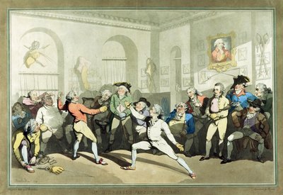 Akademia Szermierki Pana H Angelo, grawerowana przez Charlesa Rosenberga, 1791 (akwatinta ręcznie kolorowana) autorstwa Thomas Rowlandson
