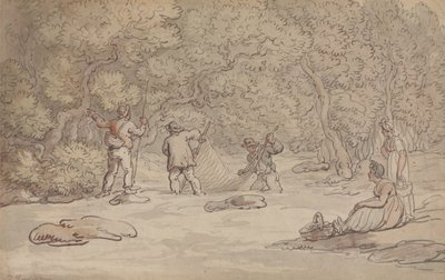 Zabezpieczanie basenu do połowu łososia siatką autorstwa Thomas Rowlandson