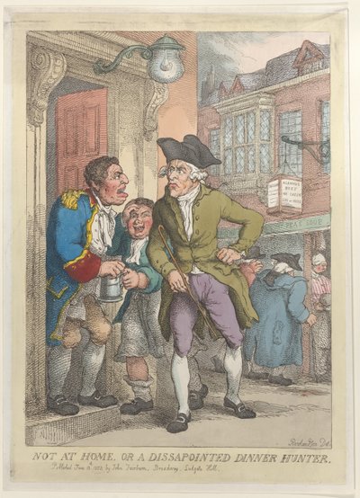 Nie w domu, albo rozczarowany łowca obiadów, 13 czerwca 1823, 13 czerwca 1823. autorstwa Thomas Rowlandson
