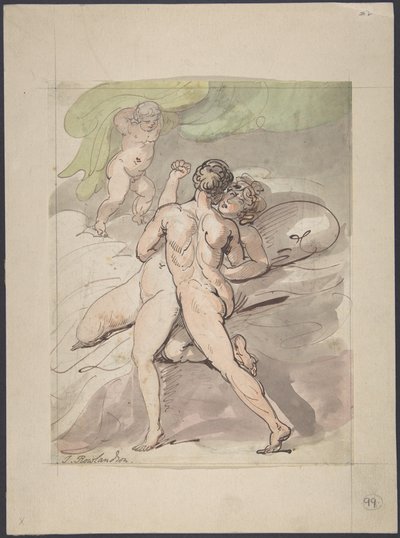 Obejmująca się naga para autorstwa Thomas Rowlandson