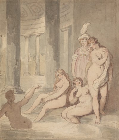 Nimfy w łaźni rzymskiej autorstwa Thomas Rowlandson