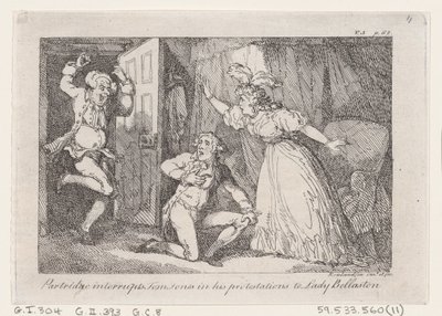 Partridge przerywa Tomowi Jonesowi w jego protestach przeciwko Lady Bellaston, z Historii ..., 1792. autorstwa Thomas Rowlandson