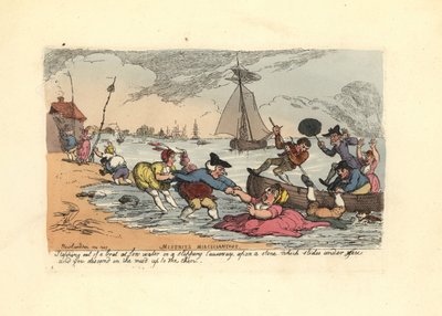Pasażerowie poślizgnęli się i wpadli do błota rzecznego. autorstwa Thomas Rowlandson