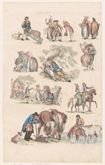 Tablica 14, Zarysy postaci, krajobrazów i bydła... na użytek uczniów, Ju..., 1 czerwca 1790. autorstwa Thomas Rowlandson