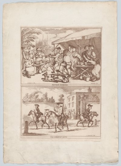 Pot Fair Cambridge, oraz The College Gate, 1780-90., 1780-90. autorstwa Thomas Rowlandson