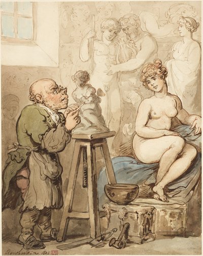 Przygotowania do Akademii — stary Joseph Nollekens i jego Wenus autorstwa Thomas Rowlandson